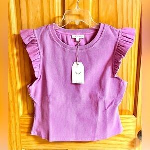 Free The Roses Lilac Ruffle Blouse Anthropologie NWT Large Ribbed Knit Ruffled